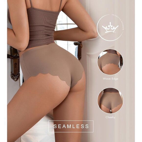 Seamless High Waisted Underwear Women Ribbed Cheeky No Show Bikini Panties - Picture 3 of 5